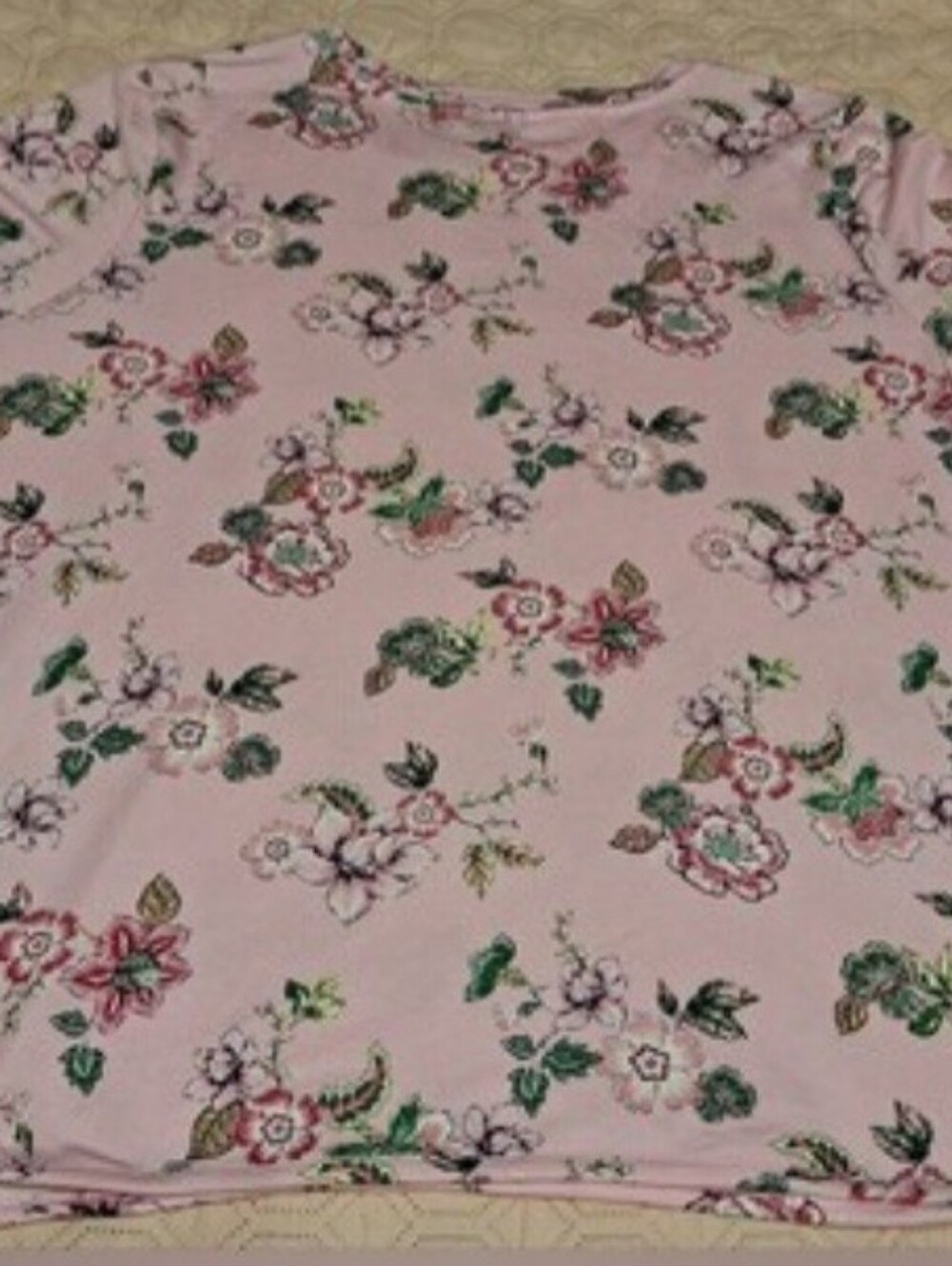 Crown & Ivy Women's Pink Floral Crewneck Top 3/4 Sleeve Sz XL